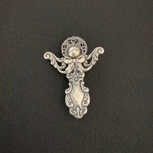 Vintage Kat's Creations Silver Spoon Angel Pin - Signed by Kat 2000